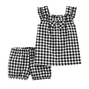 Black and White Gingham Dress and Shorts Set
